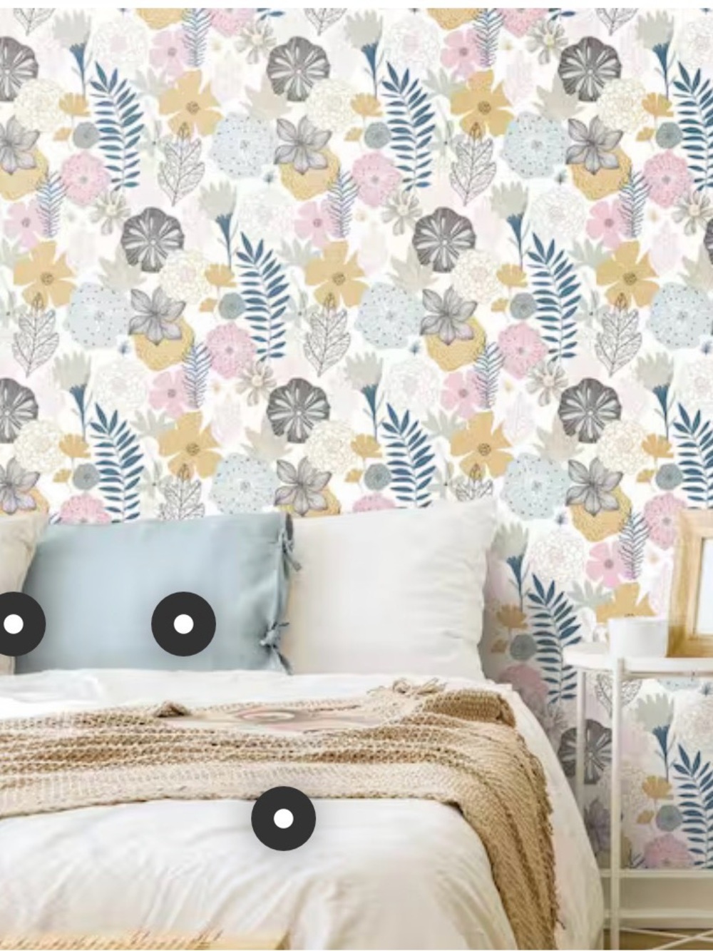 Roommates Pastel Floral Wallpaper in Pink, Blue, Yellow, Gray